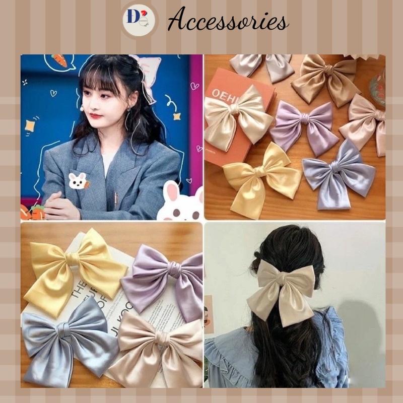 Kẹp tóc hình nơ vải Satin phong cách tiểu thư