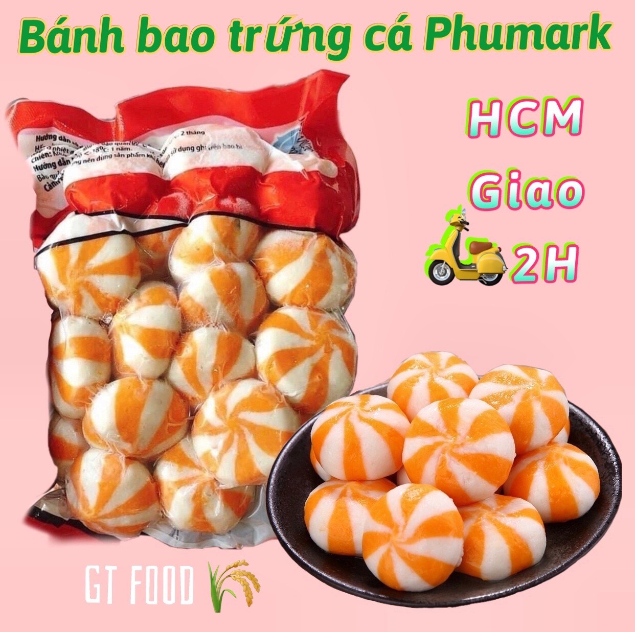 Bánh bao nhân trứng cá hồi siêu ngon Phú Mart (500g/gói) - giòn ngọt - ship HCM, viên thả lẩu, xiên que, ăn vặt, bánh bao nhím