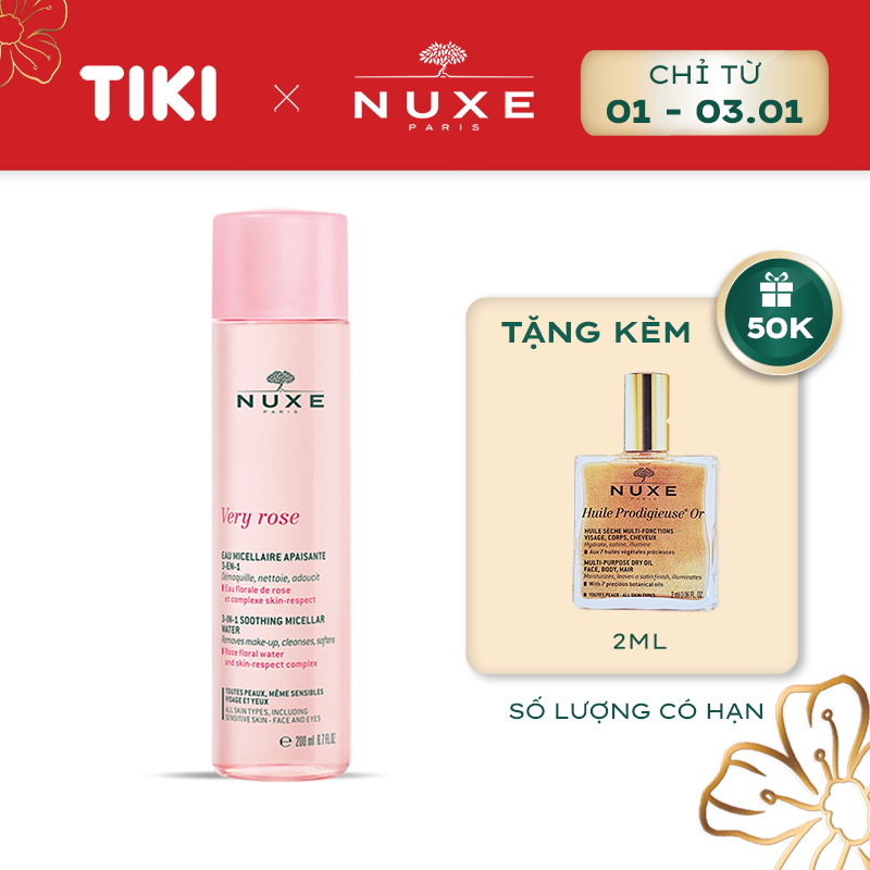 Nước tẩy trang Micellar 3 trong 1 Nuxe Very Rose 200ml