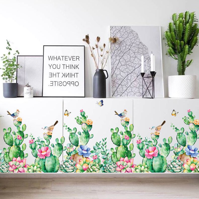 Decal dán tường cây xương rồng bầy chim vui nhộn