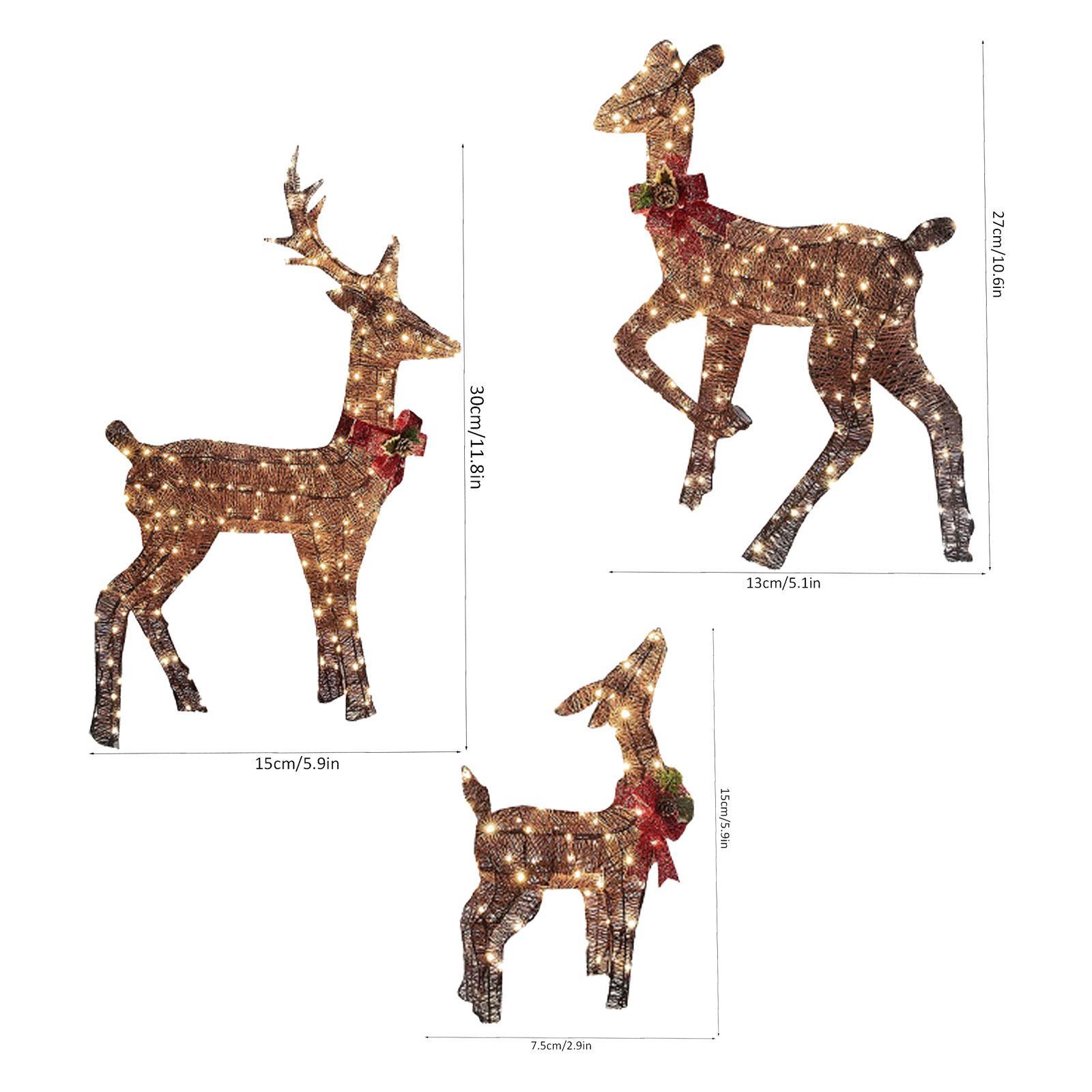 Christmas Lighted Reindeers Decor with Red Bow Ornament Props for Yard Lawn