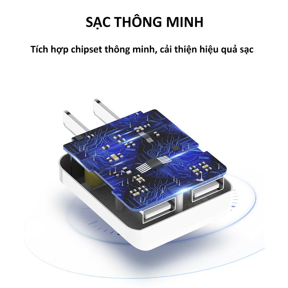 Củ sạc nhanh 2.4A 2 cổng USB PKCB - Hàng chính hãng