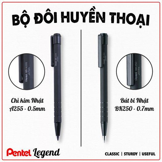 Bút Bi Bấm Nhật Bản Pentel BK250 Ngòi 0.5mm Mực Đen | Đầu Bấm Thiết Kế Chắc Chắn | Mực Êm Trơn | Vỏ Đen Sang Trọng