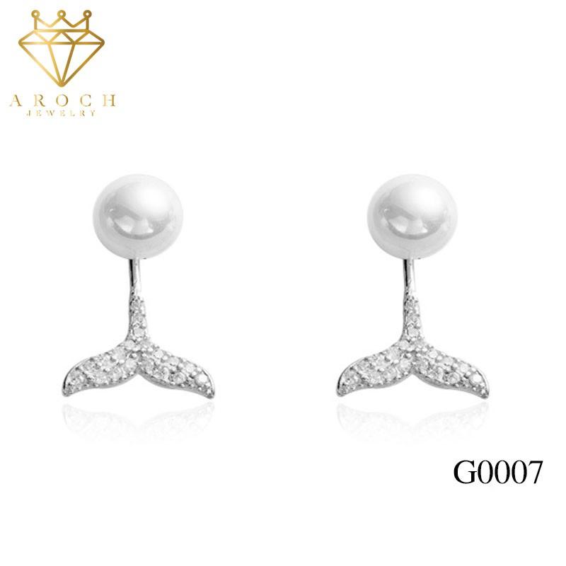 Khuyên tai bạc Ý s925 đuôi cá đính ngọc G0007 - AROCH Jewelry