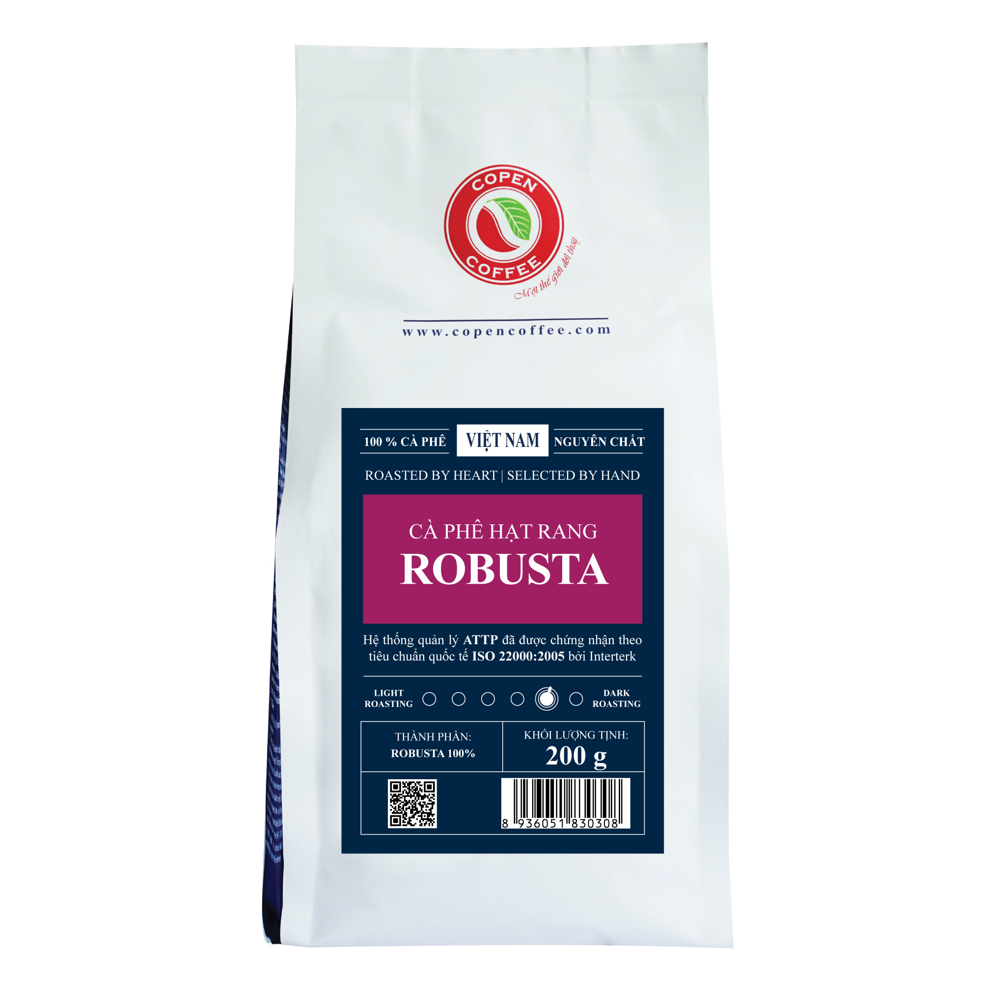 Cà phê hạt Copen Coffee Robusta túi 200g Đắng đậm, hương thơm nồng
