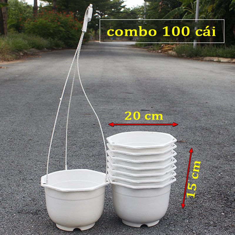 Combo 100 chậu treo trắng trơn đường kính 20x15cm-077473