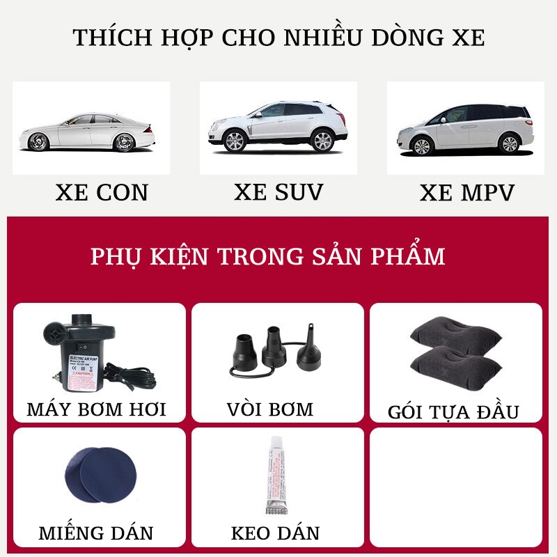 Giường đệm, nệm hơi thông minh  Kèm bơm điện, vòi đa năng sử dụng được trên xe_INS09