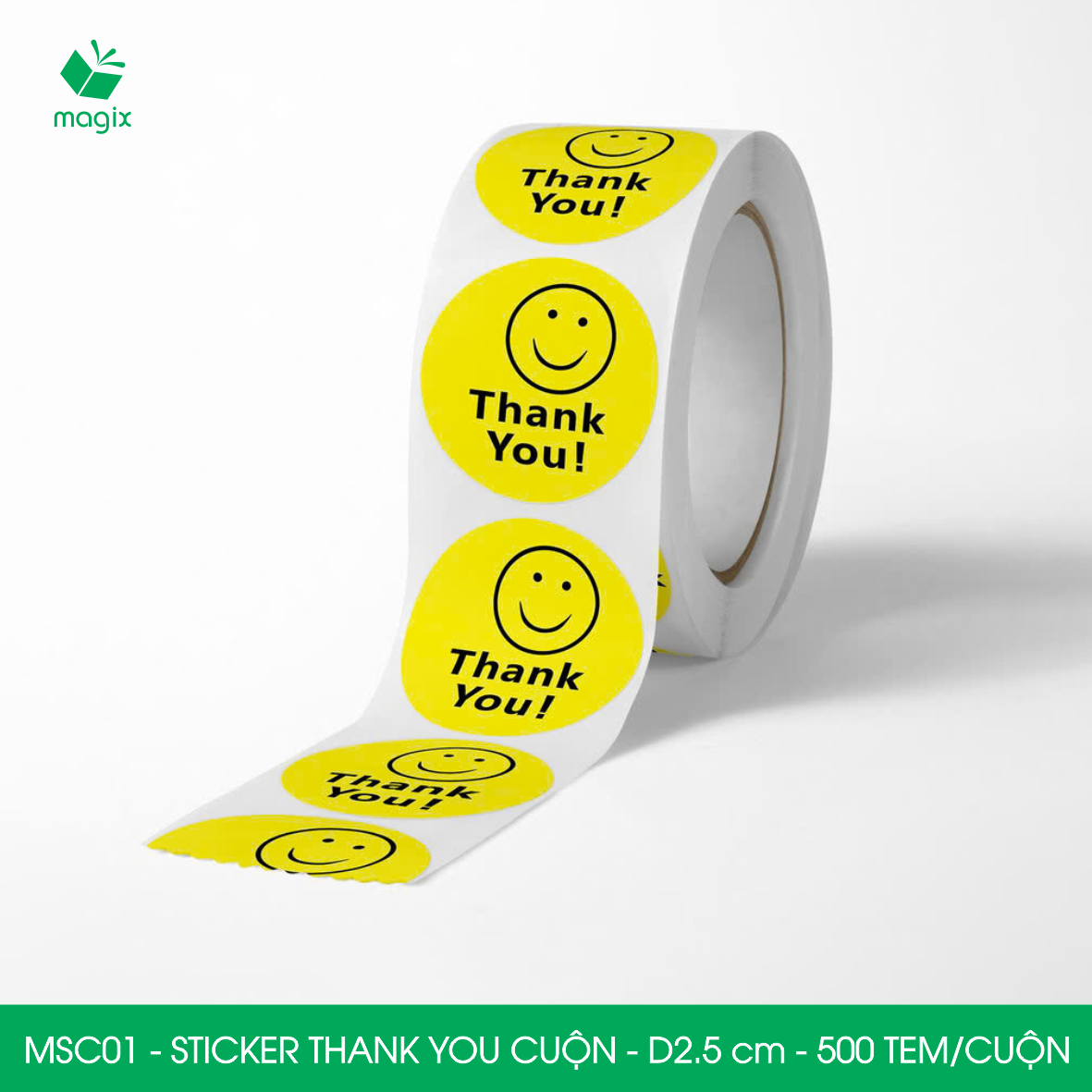MSC01 - D2.5 cm - Cuộn 500 sticker thank you tròn, nhãn dán thank you, tem dán cảm ơn