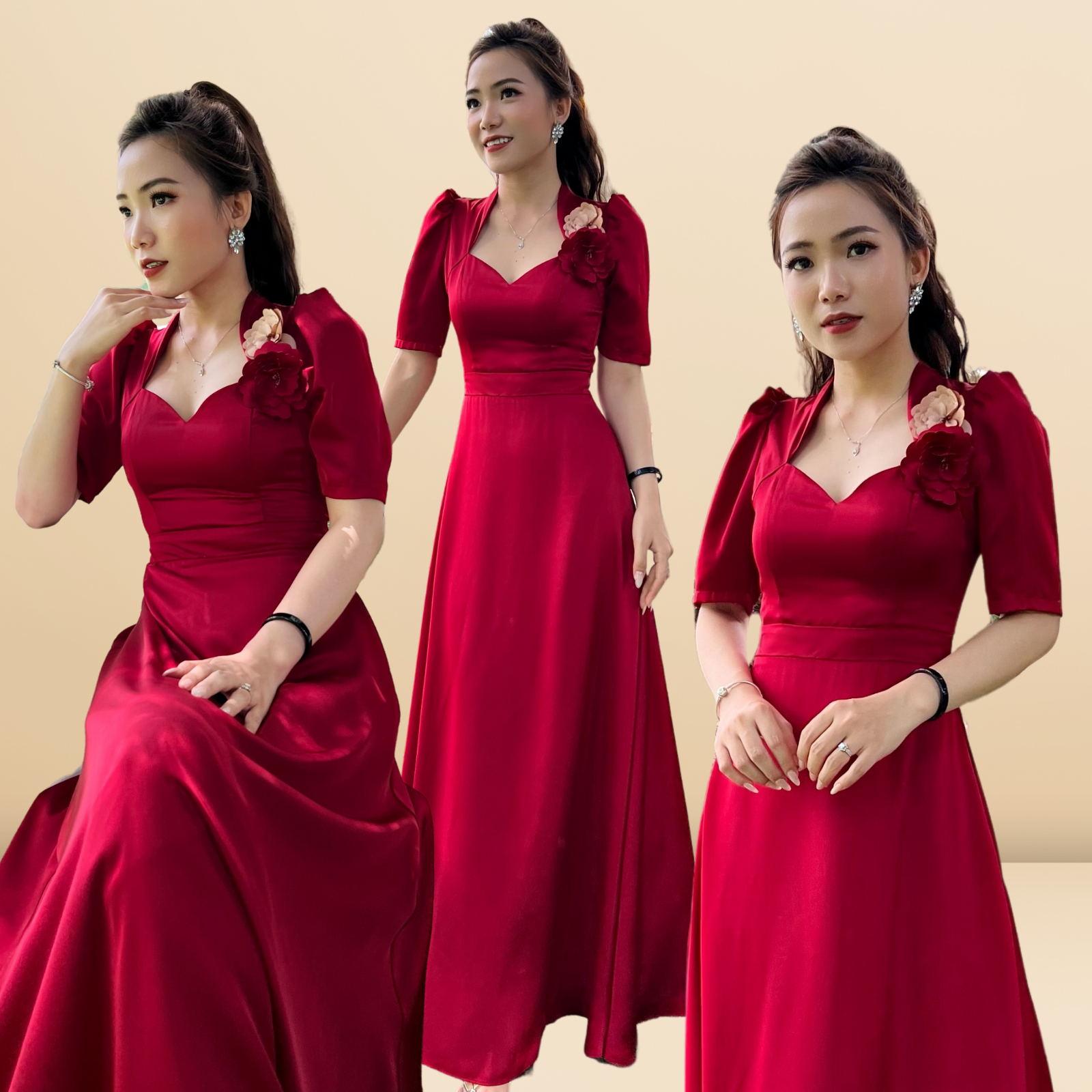 Đầm dạ hội nữ lụa trơn đi tiệc kết hoa cao cấp Amabel Dress Quỳnh Anh Luxury
