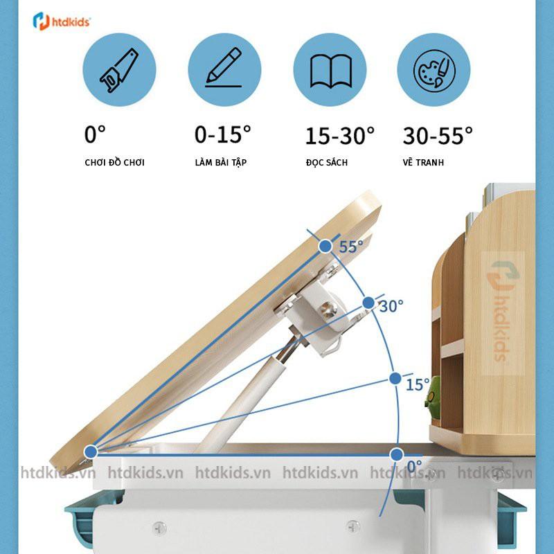 (Tặng Đèn học tích điện) Bộ bàn ghế học sinh tăng giảm chiều cao chống gù thông minh cho bé HTDkids DX878 (Size 80CM)