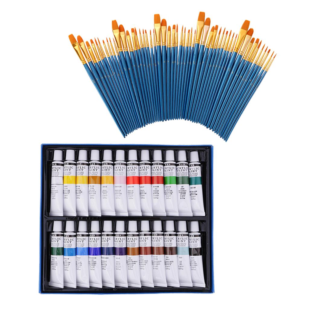 1 Bộ Acrylic Tranh Bộ Bộ-50 Con Nylon Bàn Chải + 24 Màu Sắc Ống Sơn Acrylic + Tranh hàng Thủ Công Cung Cấp-Sở