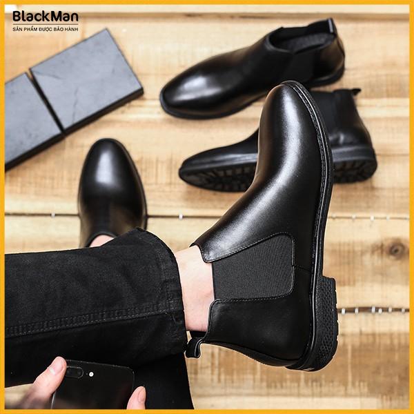 Giày tăng chiều cao bốt nam BLACKMAN Chealse Boot nam cao cấp màu ĐEN GC33