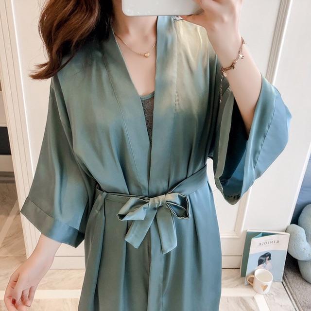 Combo Váy ngủ sexy lụa satin kèm choàng ( 45-55 kg)