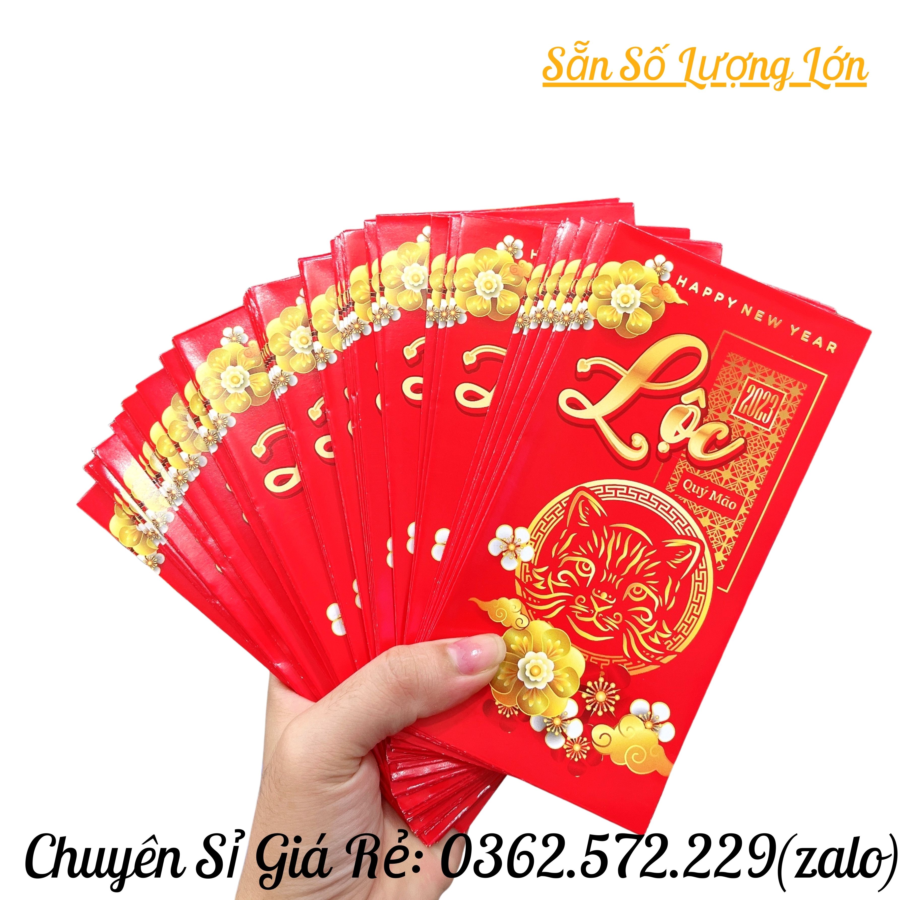 Combo 100 bao lì xì đỏ Chữ Lộc Con Mèo -Giấy Cao Cấp