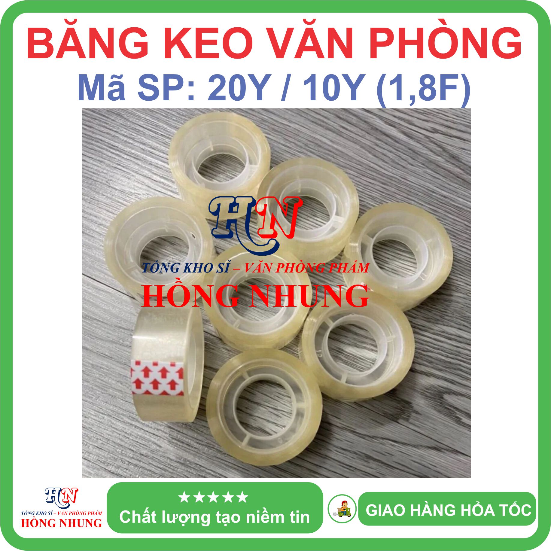 COMBO 10 cuộn Băng Keo Văn Phòng 20Y / 10Yard, bản rộng 1,8F , chất keo siêu dính.