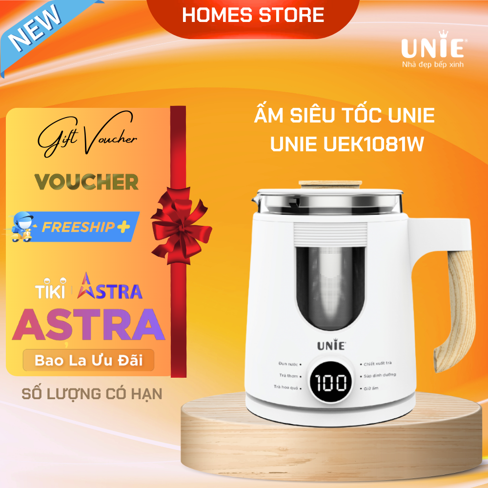 Ấm Siêu Tốc Đa Năng Cao Cấp UNIE UEK1081W Sang Trọng Tiêu Chuẩn Đức 6 Chức Năng Nấu Pha, Dung Tích 1 Lít Công Suất 1000 W  - Hàng Chính Hãng