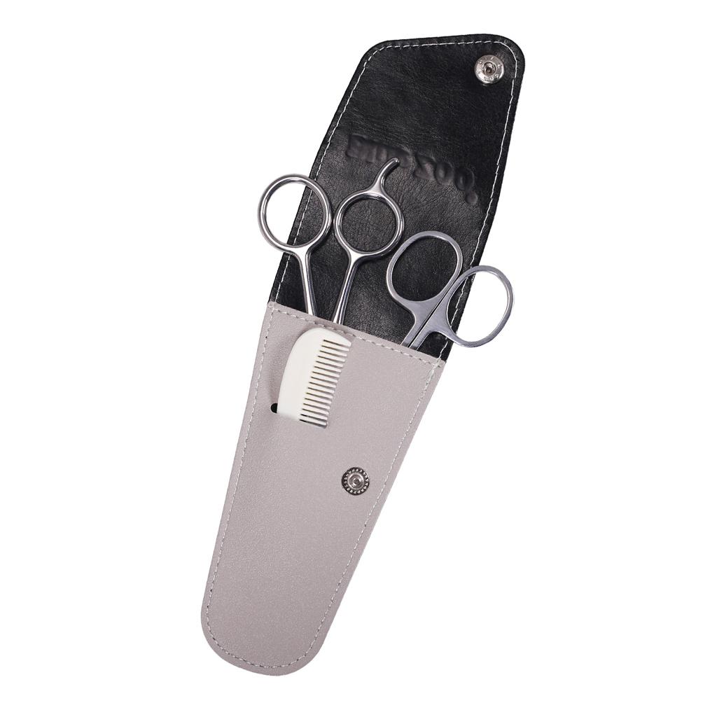 Nose Beard Mustache Scissors and Comb Set for Men Women Care With Bag Black