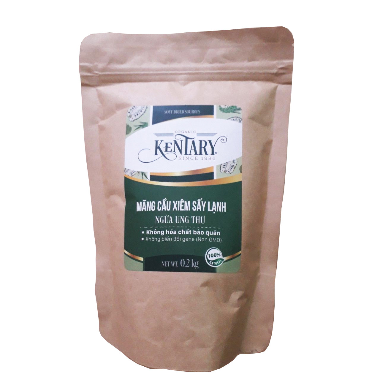 Mãng cầu xiêm sấy lạnh không đường Kentary túi 400g, vị chua chua ngọt ngọt - Tốt cho dạ dày, tăng cướng miễn dịch, ngừa ung thư Trái cây sấy giảm cân, không chất bảo quản/GMO/Gluten