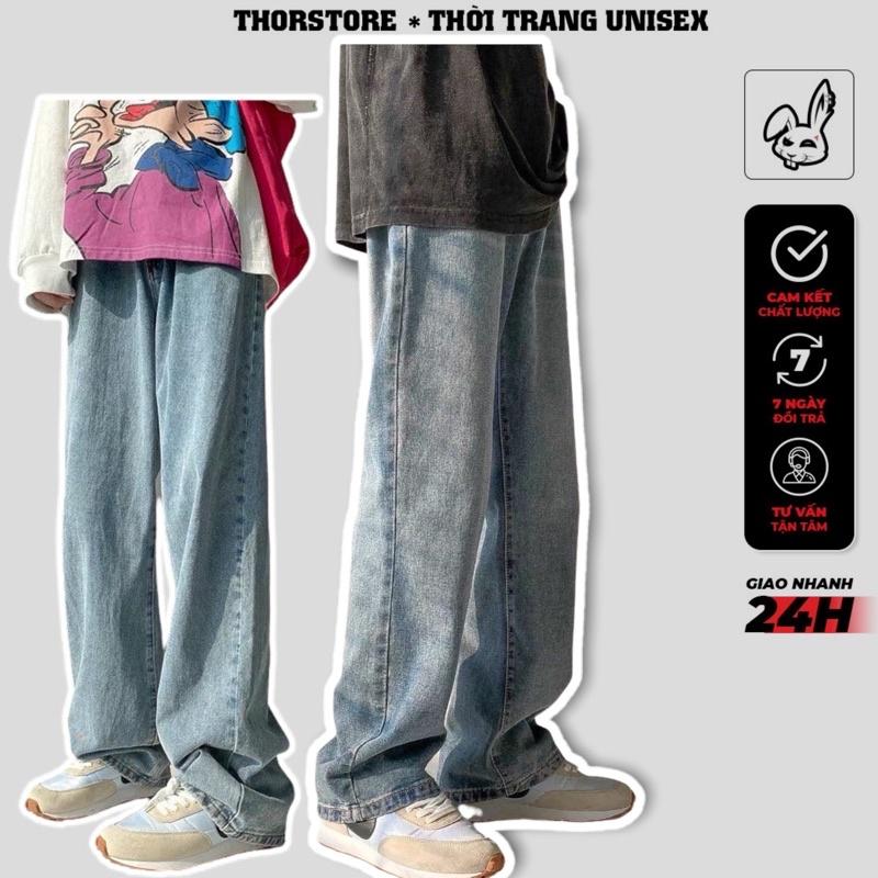 Quần jean ống rộng nam nữ,thiết kế trơn J009