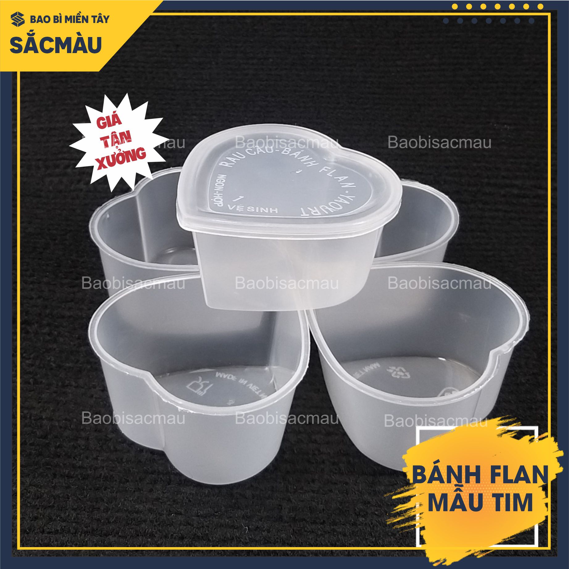 50 Khuôn nhựa làm bánh flan, rau câu, bánh da lợn hình trái tim kèm nắp đẹp mắt