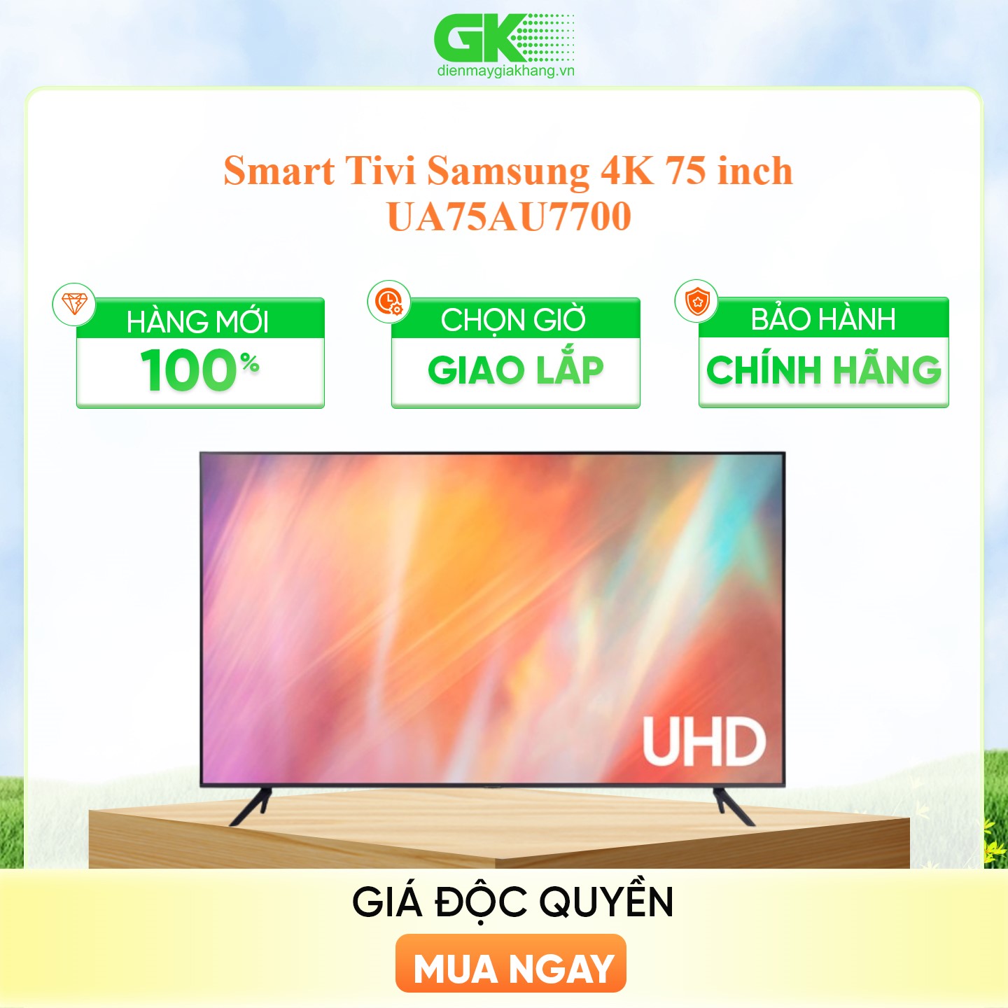 Smart Tivi Samsung 4K 75 inch UA75AU7700