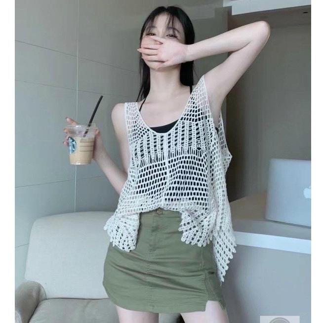 [L2M] Áo LƯỚI len dệt kim ĐI BIỂN không tay loại 1 thời trang mùa hè xinh xắn