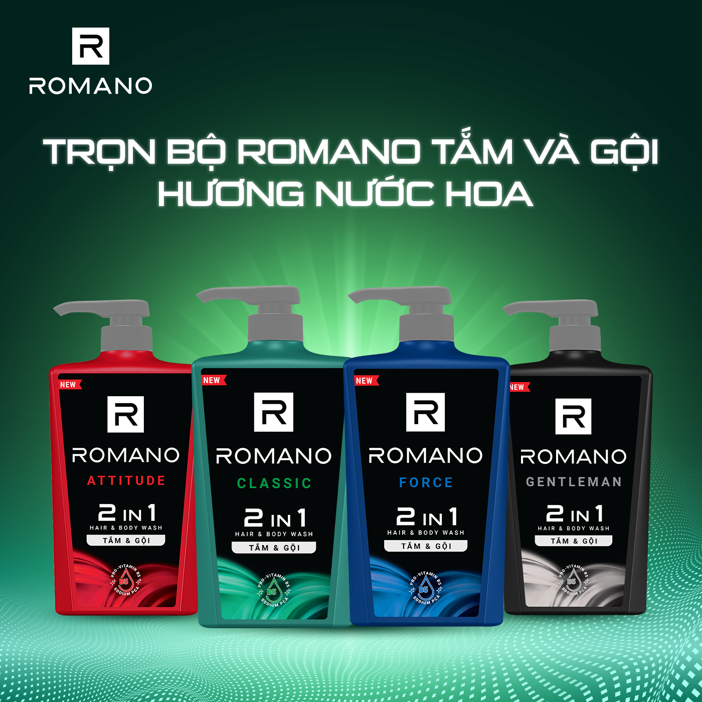 Combo 2 Tắm gội 2 trong 1 Romano hương nước hoa 650g/chai