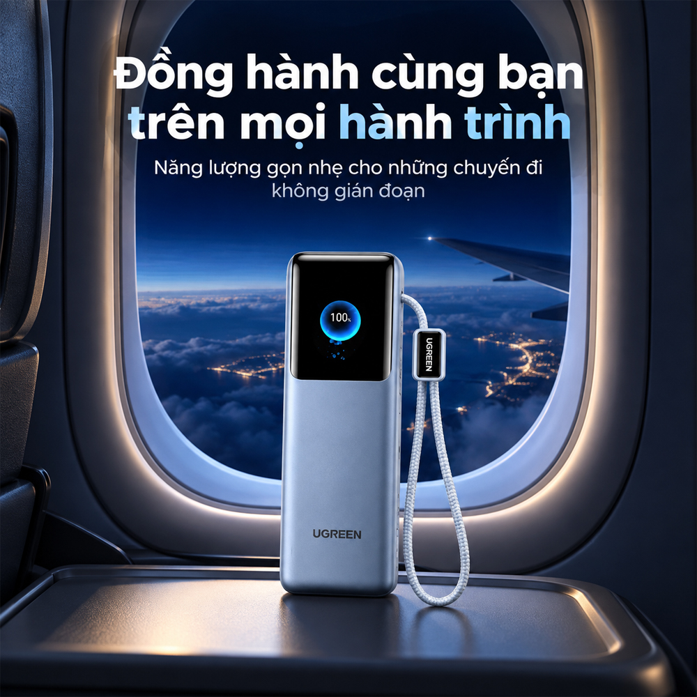Sạc dự phòng Ugreen Nexode Pro Power Bank Built-In Cable 35cm 1USB 1Type-C 200W 25000mAh PB728 75702B - Hàng chính hãng