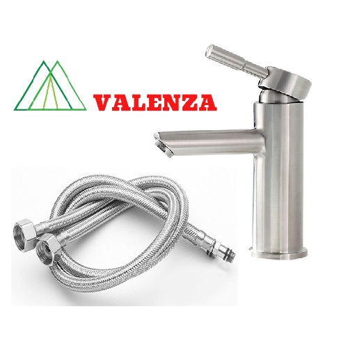 Vòi lavabo nóng lạnh inox sus304  Valenza LVT01 thân tròn kèm dây cấp nước-hàng chính hãng