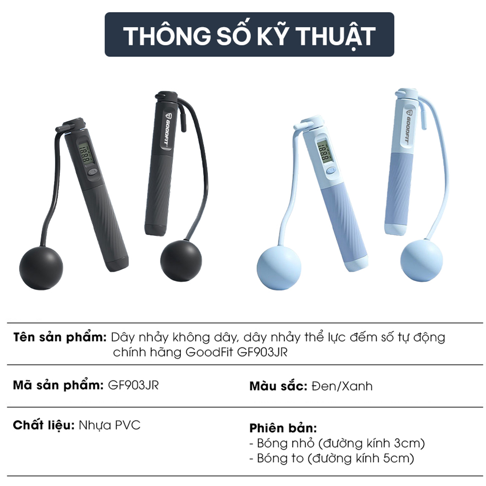 Dây nhảy không dây, dây nhảy thể dục đếm số tự động chính hãng GoodFit GF903JR dây nhảy thể dục tại nhà