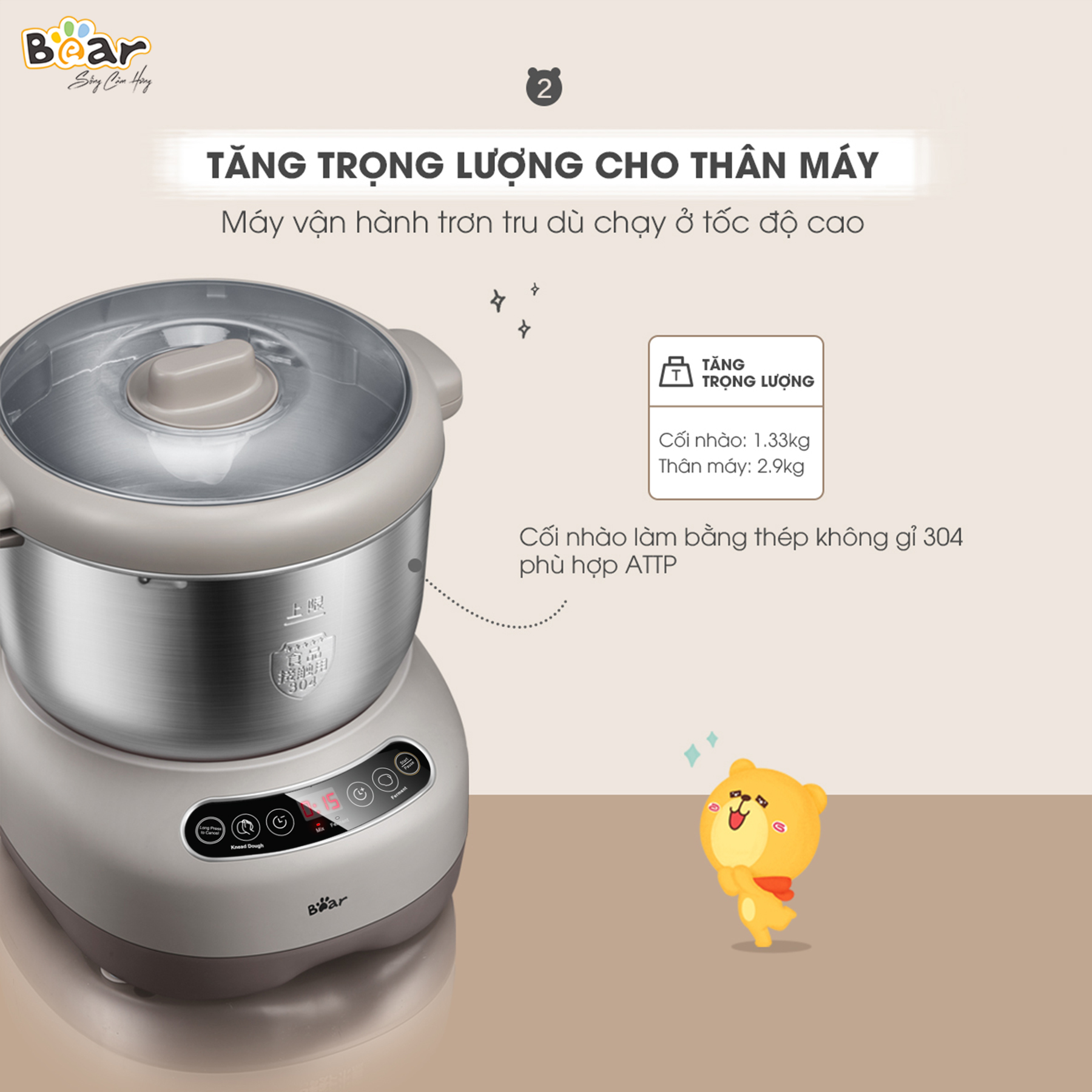 Máy Nhào Bột Bear 7L Đa Năng Ủ Bột, Trộn Bột, Nhồi Bột Nhanh Công Suất Lớn Bảo Hành Chính Hãng 18 Tháng - DM-B70V1 - Hàng Chính Hãng