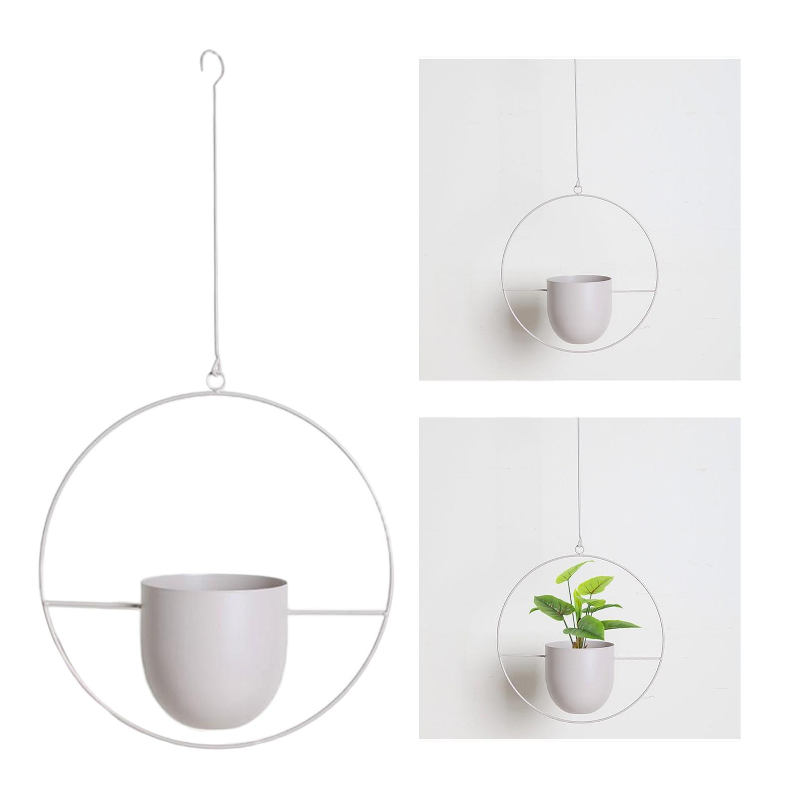 Metal Hanging Planter Pot Indoor Outdoor Flower Pot Plant Holder White Round