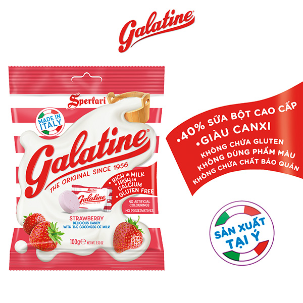 Kẹo sữa Galatine 100g 4 vị, hàm lượng sữa bột cao, giàu Canxi cho bé, sản xuất Ý