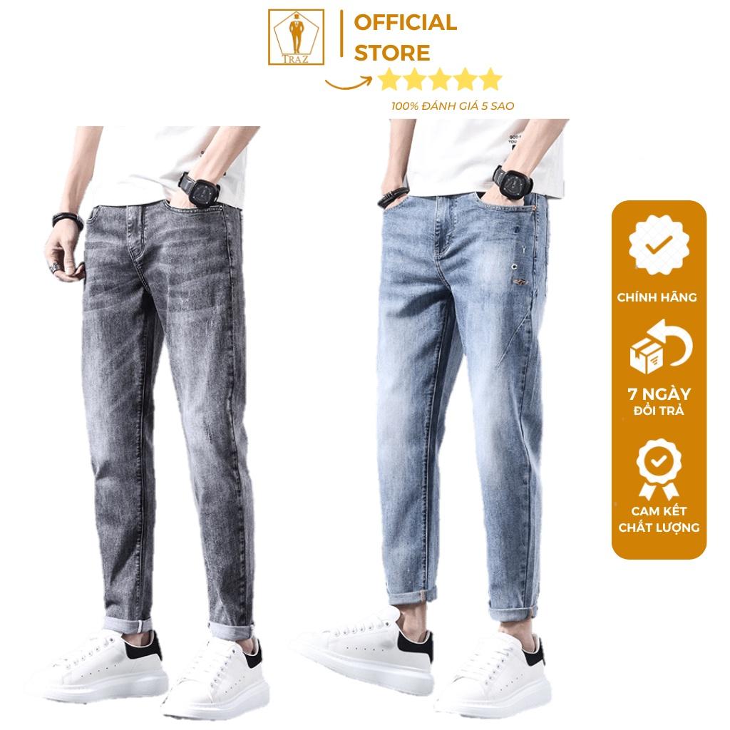 Quần jean rin nam TRAZ màu đen trơn ko rách chất bò cao cấp co dãn 4 chiều đẹp rin trơn form dáng skinny