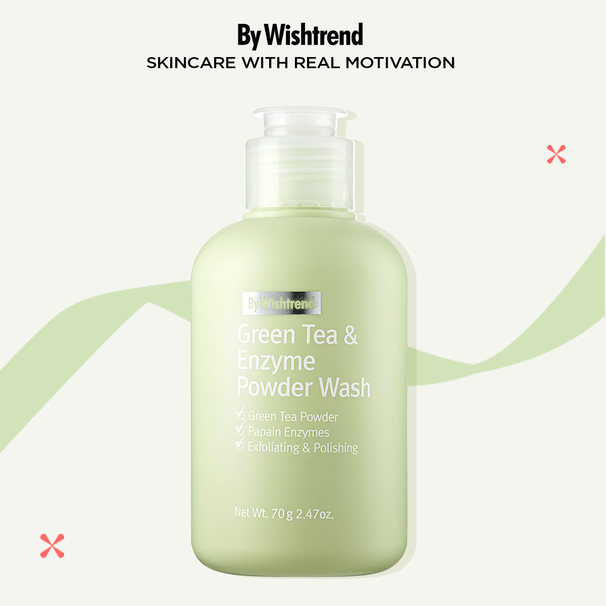 Bột rửa mặt trà xanh By Wishtrend GREEN TEA & ENZYME POWDER WASH 70G