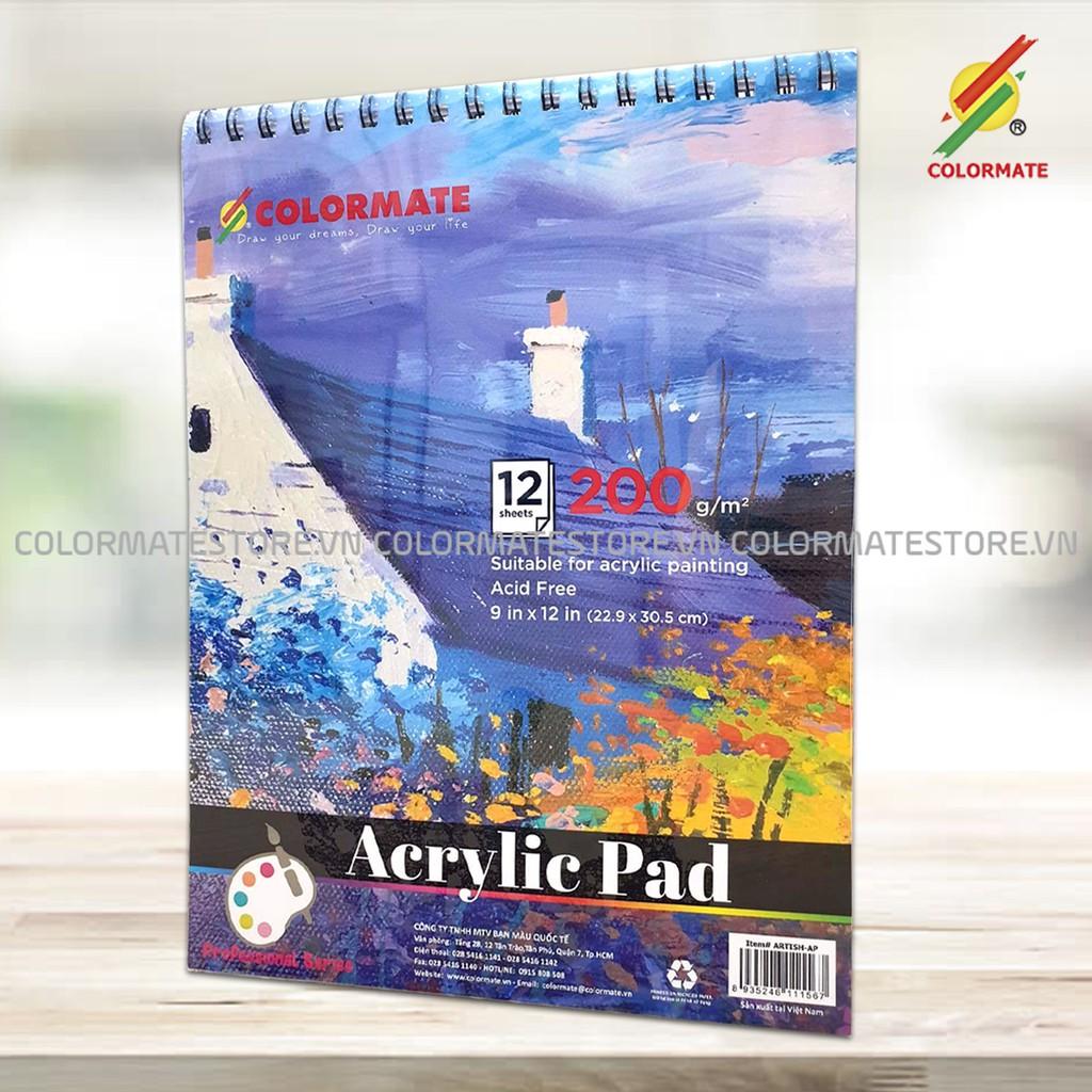 Giấy vẽ màu Acrylic Pad A4  200GSM tập 12 trang - COLORMATE