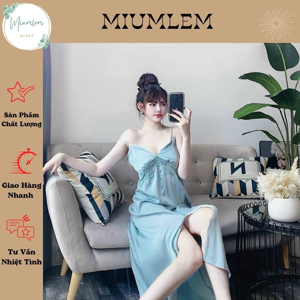 Váy 2 Dây Nữ Liền Thân Chất Lụa Trơn Cao Cấp Phối Ren Có Mút Ngực Váy Xẻ Tà Freesize QC533250