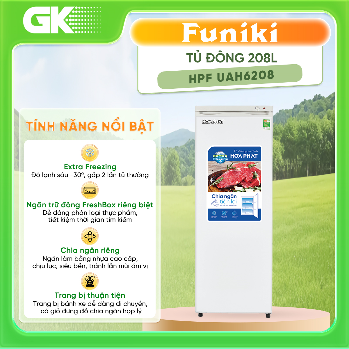 Tủ đông đứng Hòa Phát 208 Lít HPF UAH6208 Model 2022 - Hàng Chính Hãng (Chỉ giao HCM)