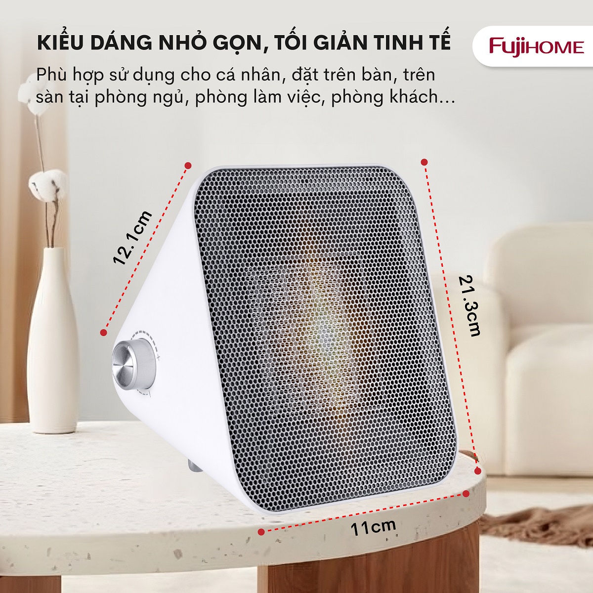 Quạt sưởi gốm ấm Mini nhập khẩu không khô da Fujihome, Hàng Chính hãng bảo hành 2 năm