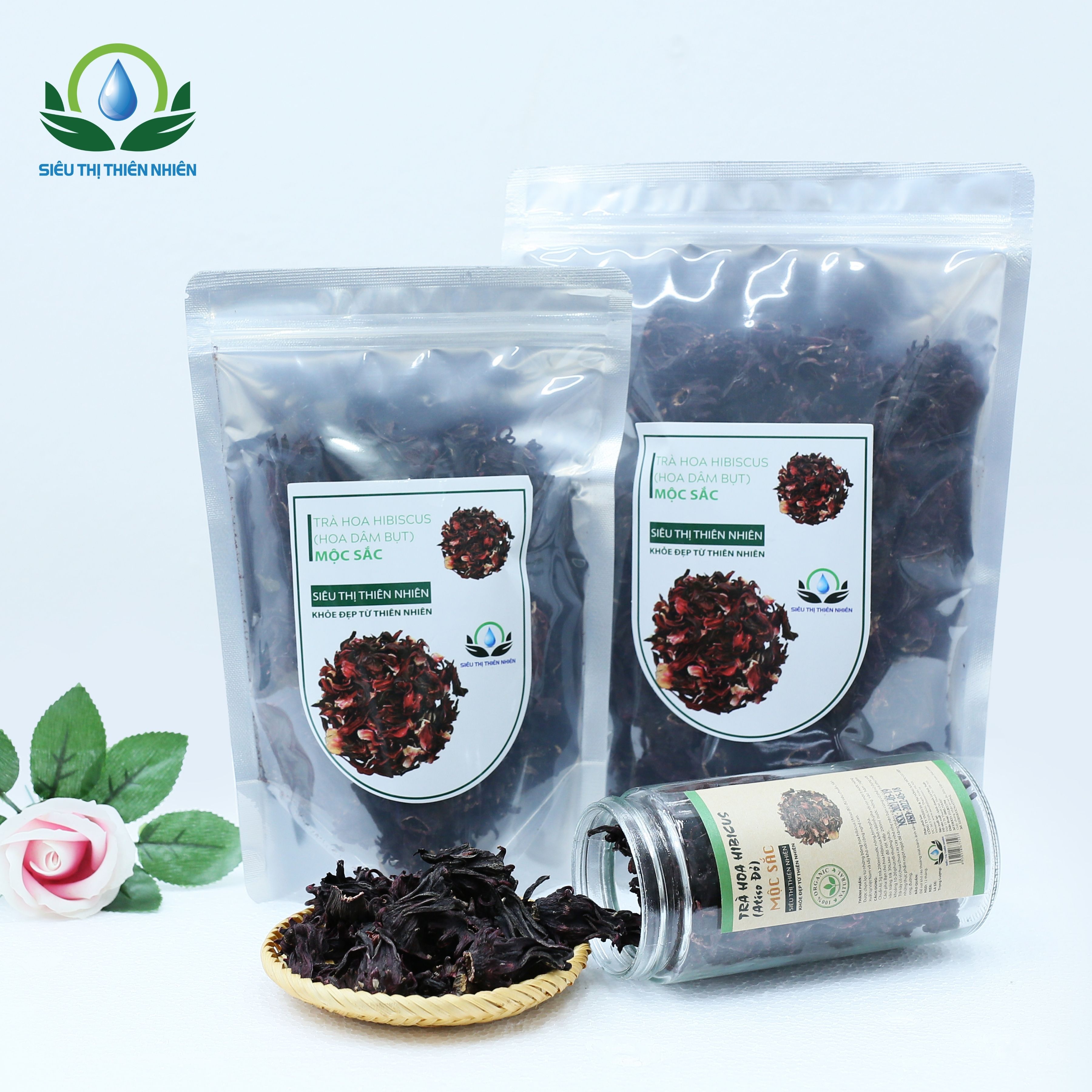 Trà Hoa Dâm Bụt Sấy Khô (Hibiscus) Mộc Sắc SIÊU THỊ THIÊN NHIÊN Hỗ Trợ Hạ Huyết Áp, Giảm Stress