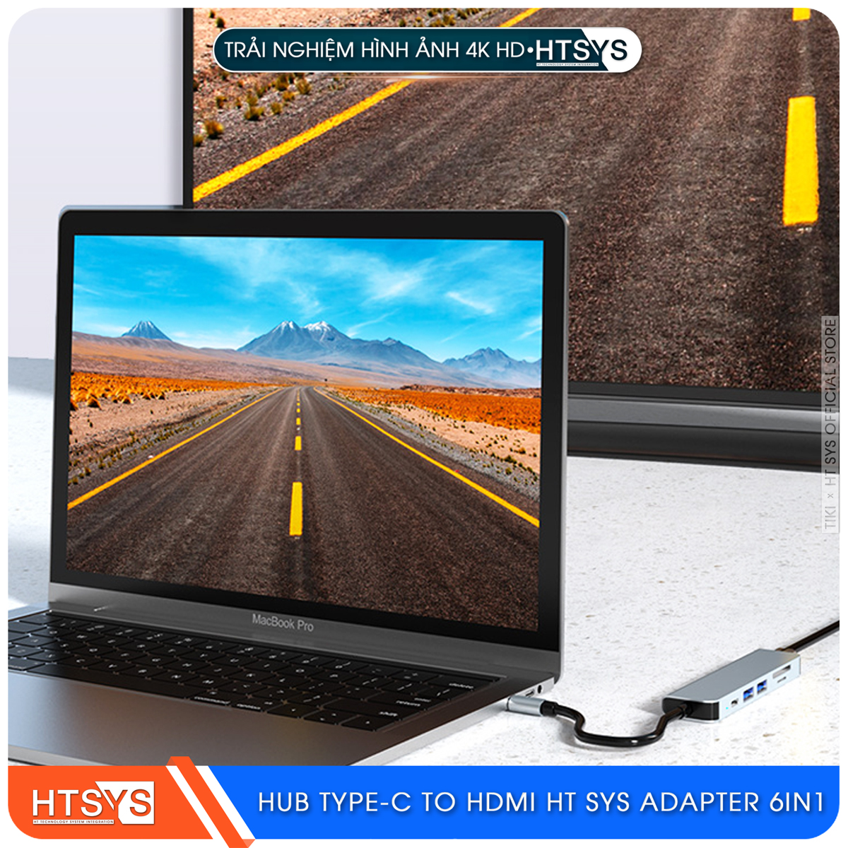 Hub Type C HT SYS 6 in 1 To HDMI, USB 3.0, SD, TF, PD 100W - Hàng Chính Hãng