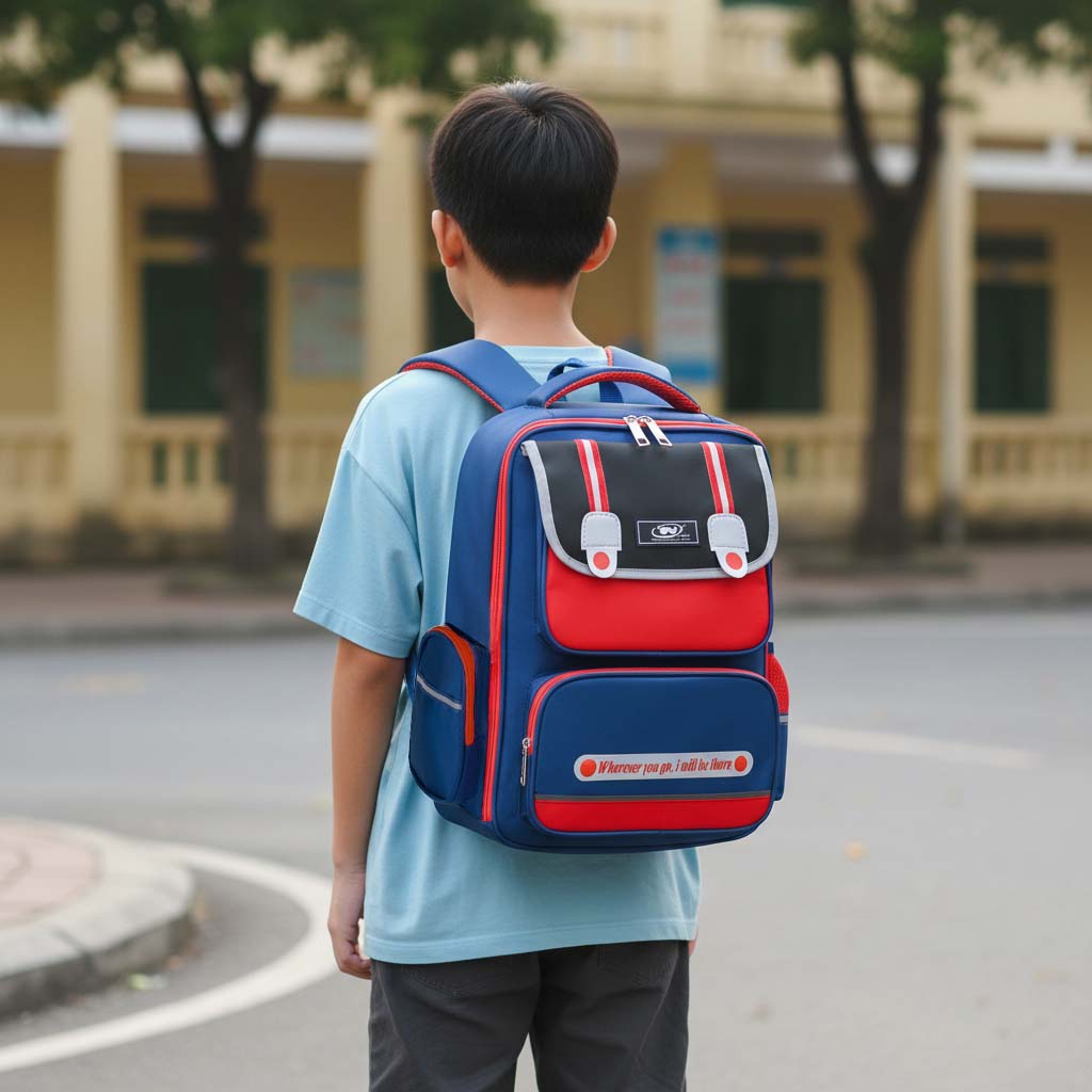 Balo học sinh cao cấp, chống nước TNbags Smart Red – Balo học sinh tiểu học nhiều ngăn mở 180 độ, đỏ xanh cá tính TN.B3110