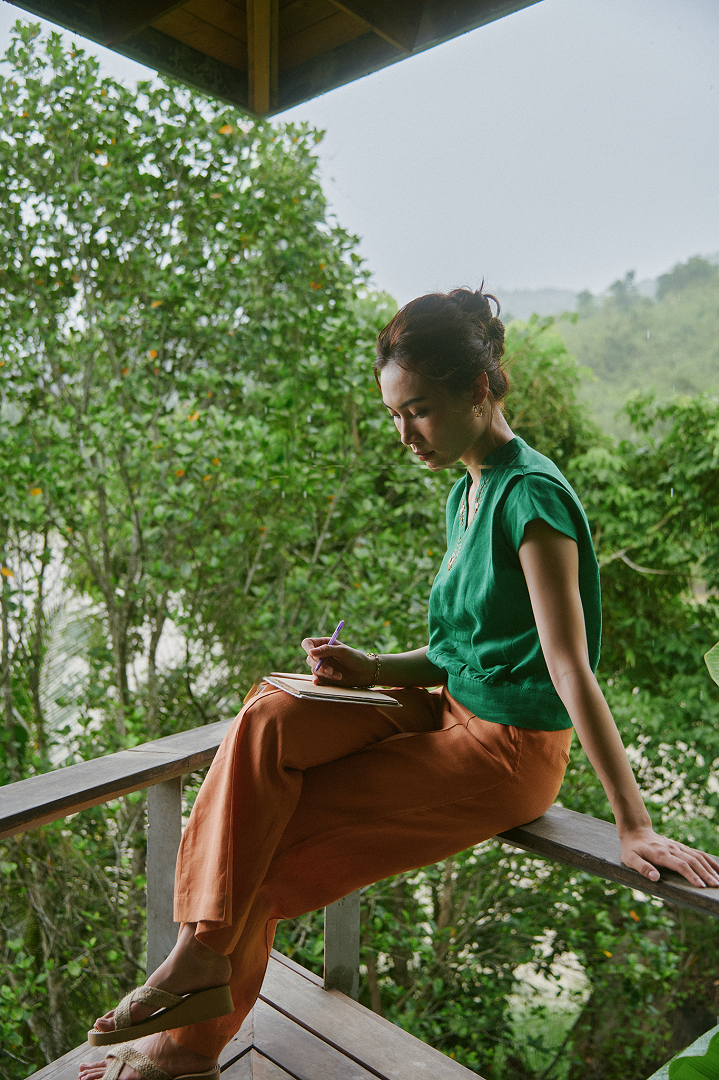 Áo Bo Tay Liền Linen Thêu Tay TOP218 thời trang thiết kế Hity