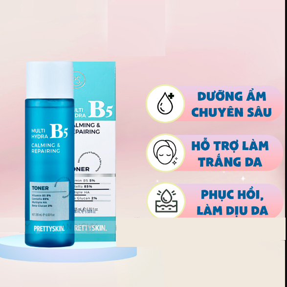 Nước Hoa Hồng Phục Hồi Dưỡng Trắng PrettySkin Multi Hydra B5 Calming & Repairing Toner 205ml