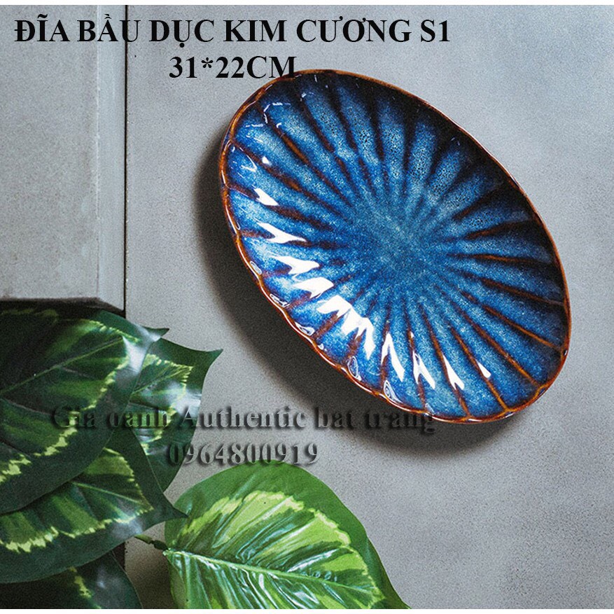 KHAY CÁ - Khay bầu dục đựng đồ ăn lẩu, tiệc - gốm sứ men xanh hỏa biến cao cấp - Chuyên dùng nhà hàng khách sạn 5 sao