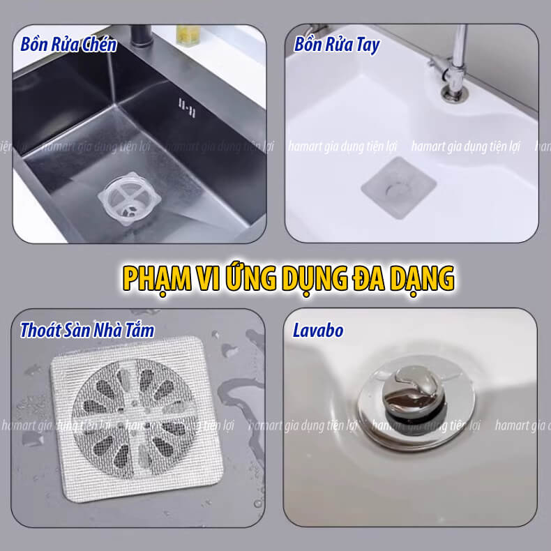 SET 10 Miếng Lưới Lọc Rác Nhà Tắm Chặn Côn Trùng Dán Nắp Cống Thoát Nước Sàn Bồn Rửa Bát Chống Tắc Nghẽn