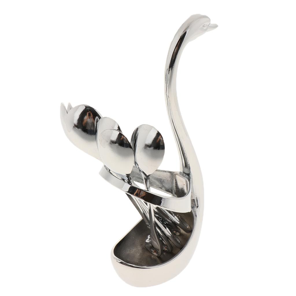 Swan Forks Spoons Dinnerware Set Base holder 6 spoon
