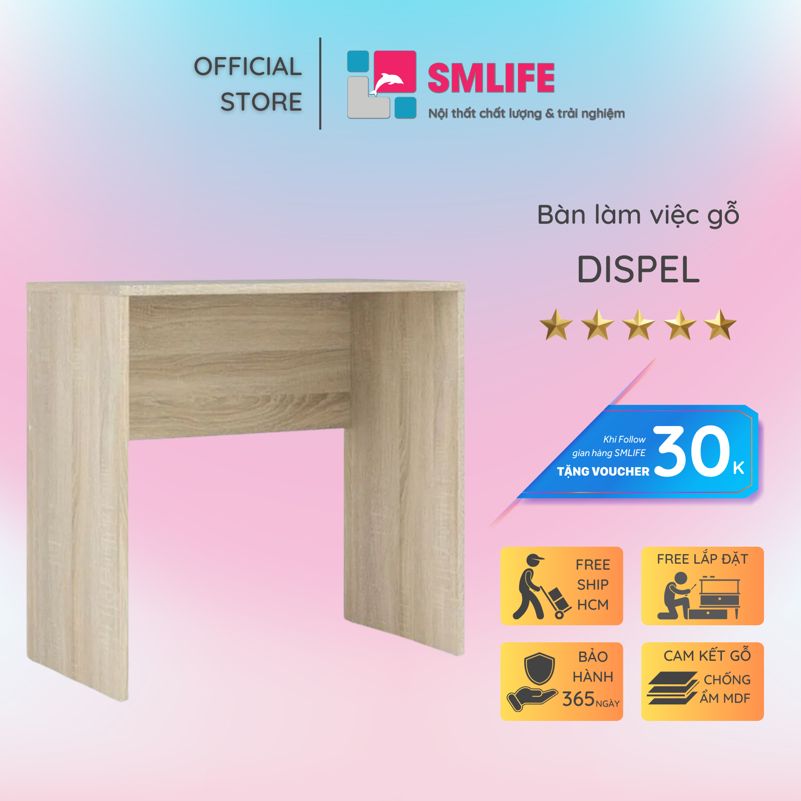 Bàn làm việc, bàn học gỗ hiện đại SMLIFE Dispel | Gỗ MDF dày 17mm chống ẩm | D75xR40xC75cm
