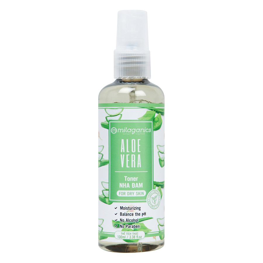 Combo Nước Cân Bằng Giúp Da Căng Mịn Và Săn Chắc: Toner Hoa Hồng Trà Xanh Và Toner Nha Đam Milaganics (100ml/Chai)