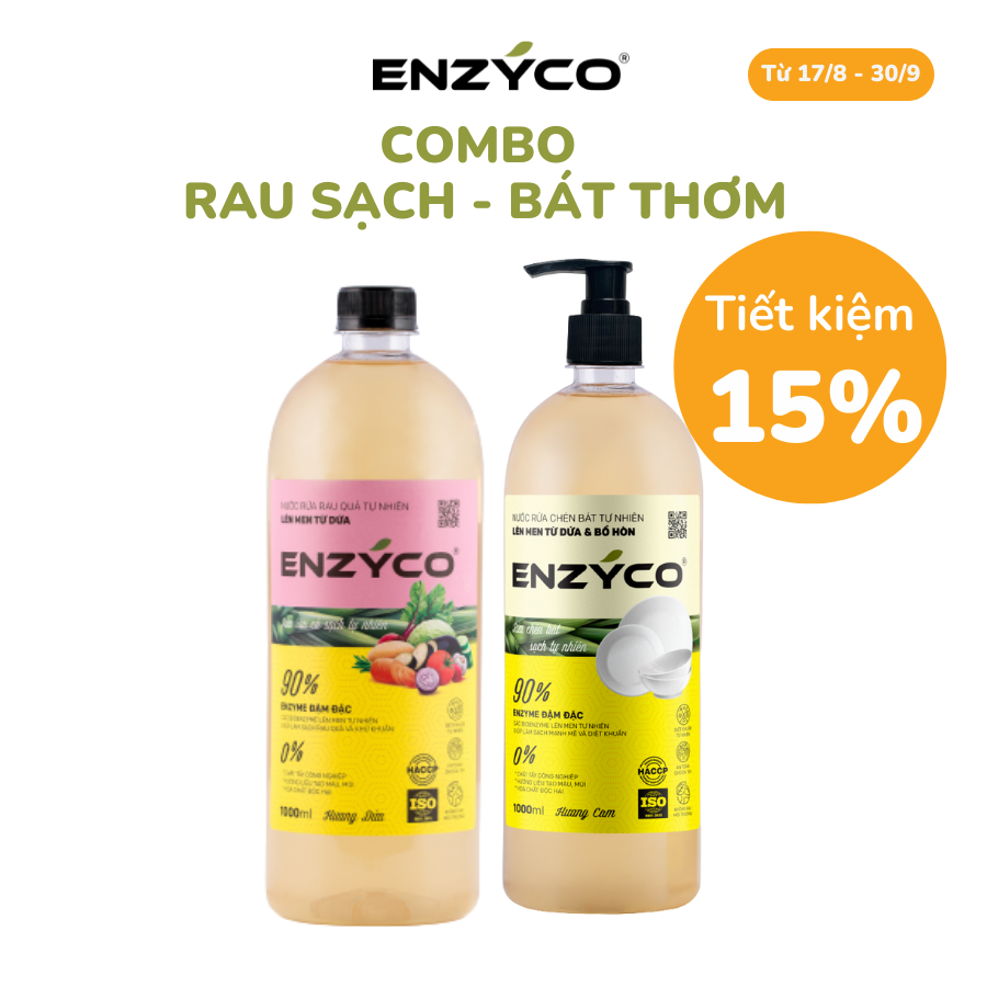 Combo Nước Ngâm Rau Củ Và Nước Rửa Chén Sinh Học ENZYCO An Toàn Không Hóa Chất Dishwashing liquid